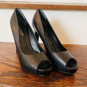 Charlies Black Peep Toe Heels